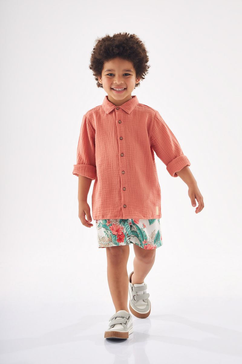 Up-Baby---Conjunto-Infantil-Camisa-e-Bermuda-Salmao