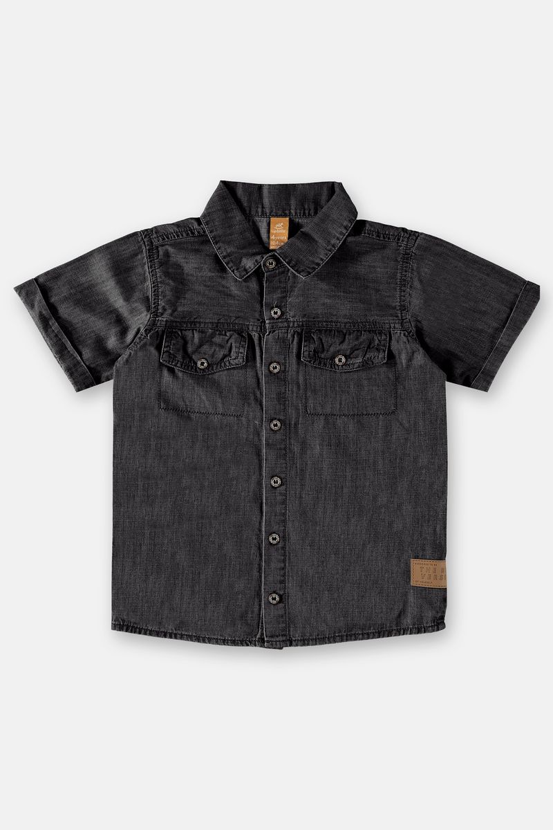 Up-Baby---Camisa-Jeans-Manga-Curta-para-Menino-Preto