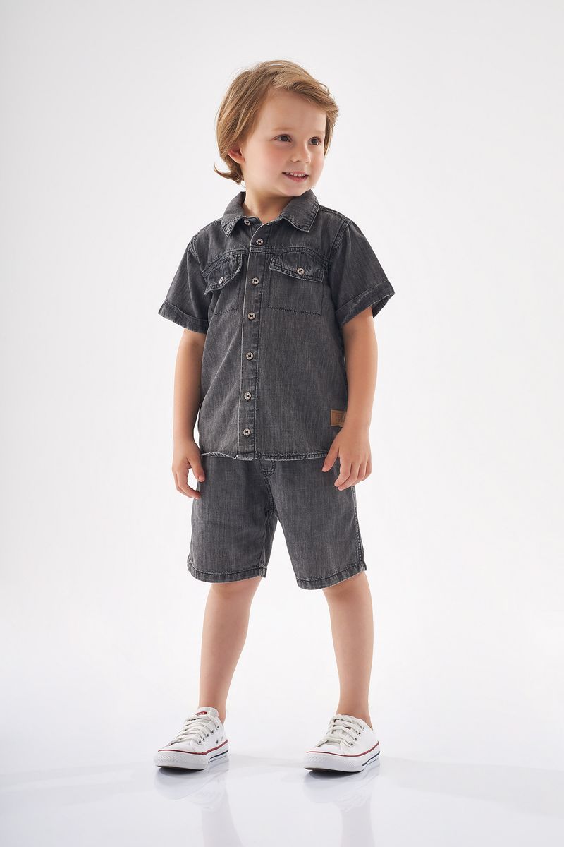 Up-Baby---Camisa-Jeans-Manga-Curta-para-Menino-Preto