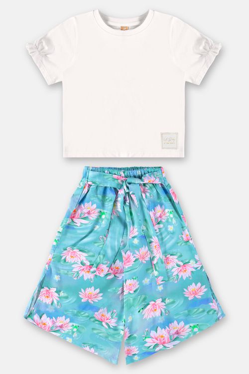 Conjunto Infantil Blusa e Calça Pantacourt (Off White) Up Baby