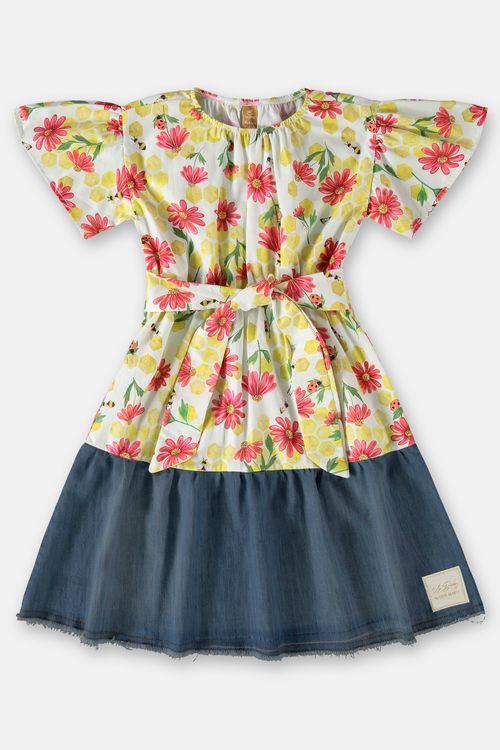 Vestido Infantil em Tricoline (Off White) Up Baby