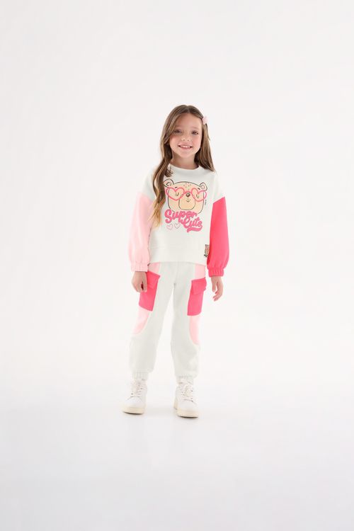 Conjunto Blusão e Calça em Moletom Infantil Menina (Off White) Up Baby