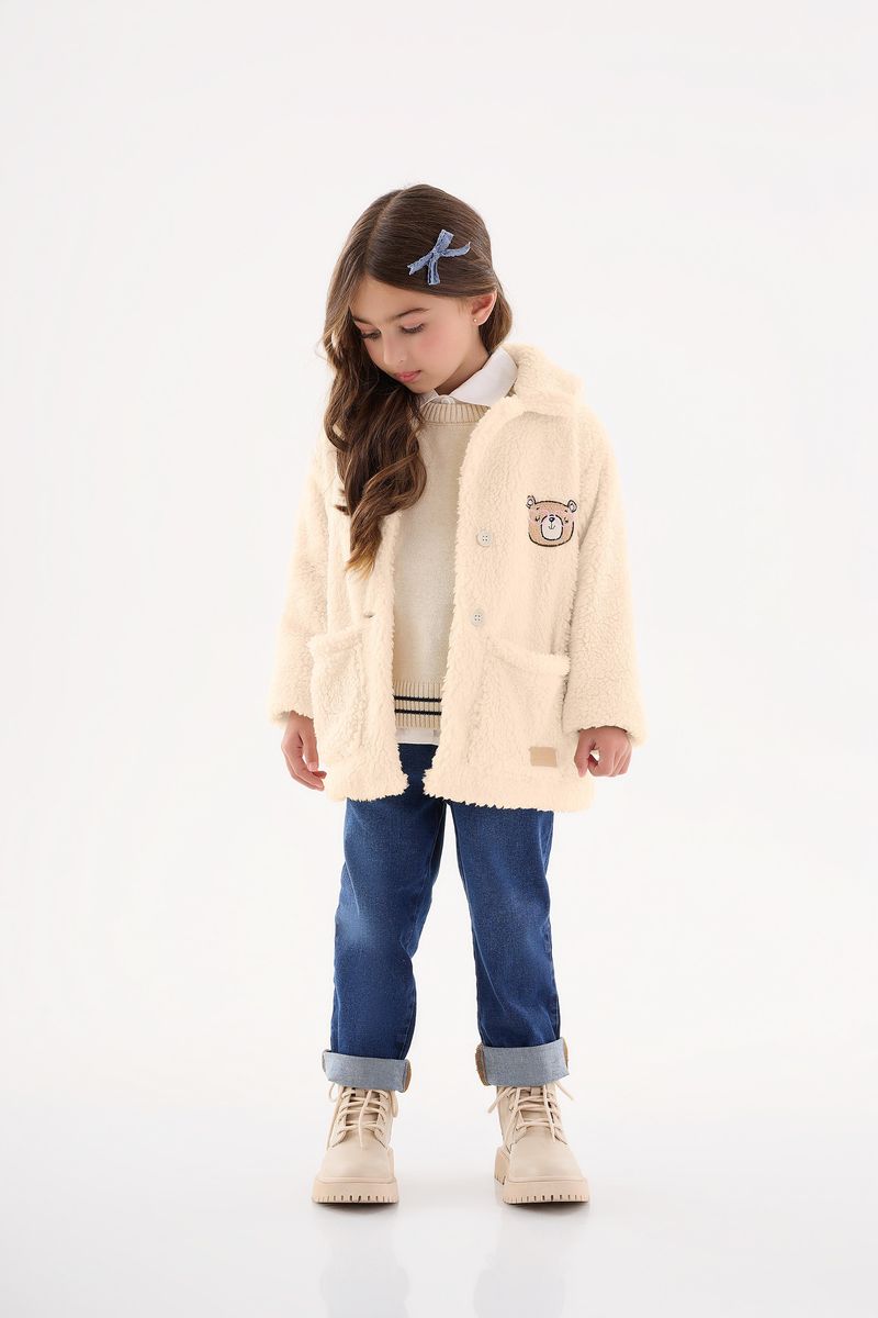 Casaco-em-Material-Sintetico-Infantil-para-Menina--Bege--Up-Baby