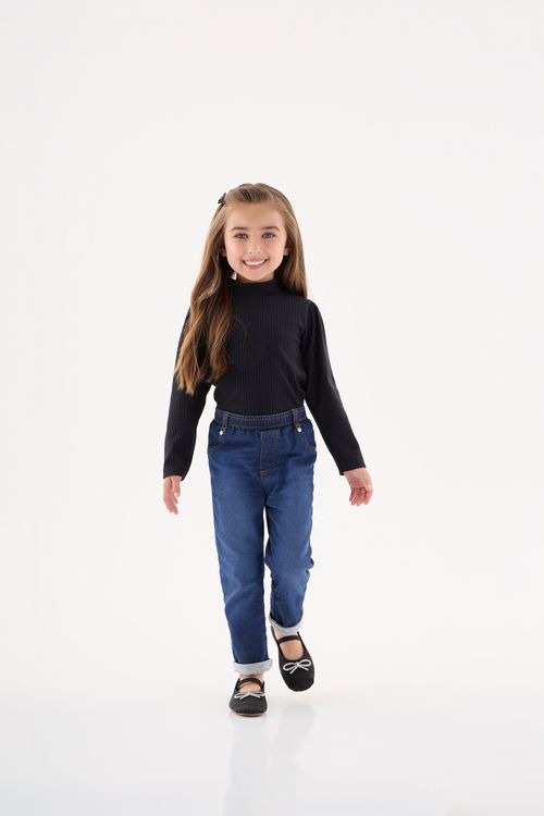 Blusa Gola Alta em Ribana Canelada Infantil Menina (Preto) Up Baby
