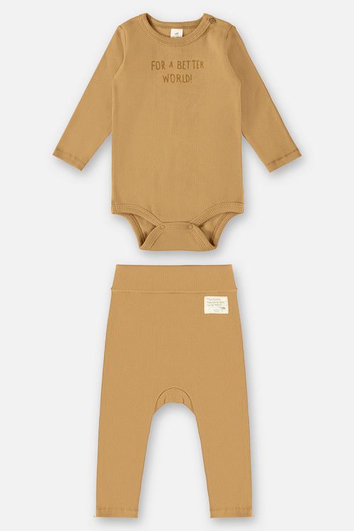 Conjunto Body e Calça Unissex para Bebê (Marrom) Up Baby