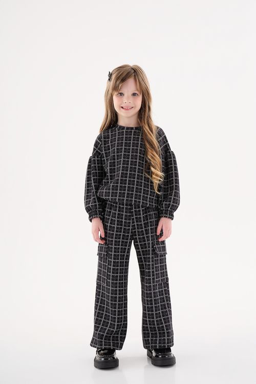 Conjunto Blusão e Calça em Jacquard Xadrez Infantil Menina (Preto) Up Baby