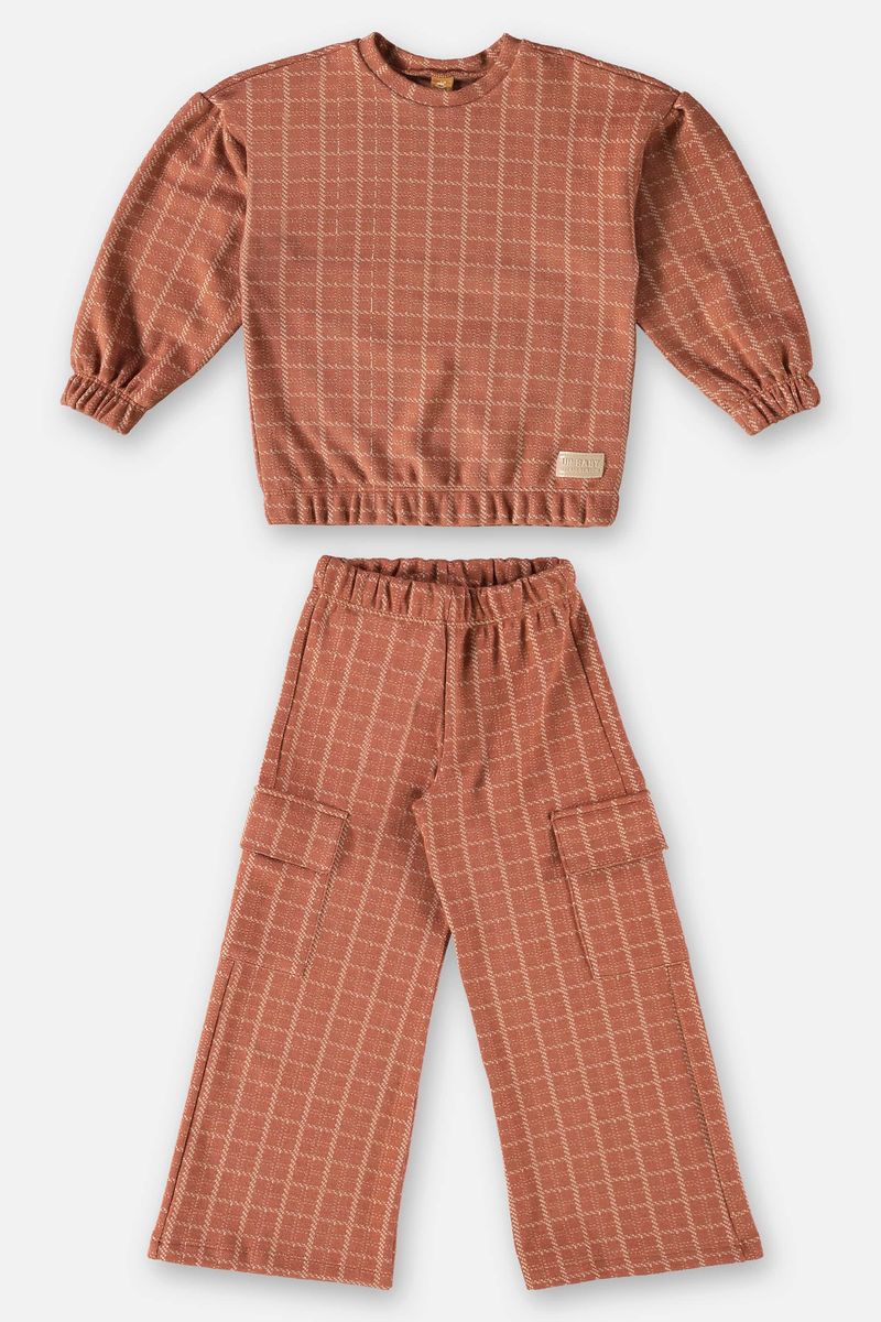Conjunto-Blusao-e-Calca-em-Jacquard-Xadrez-Infantil-Menina--Marrom--Up-Baby