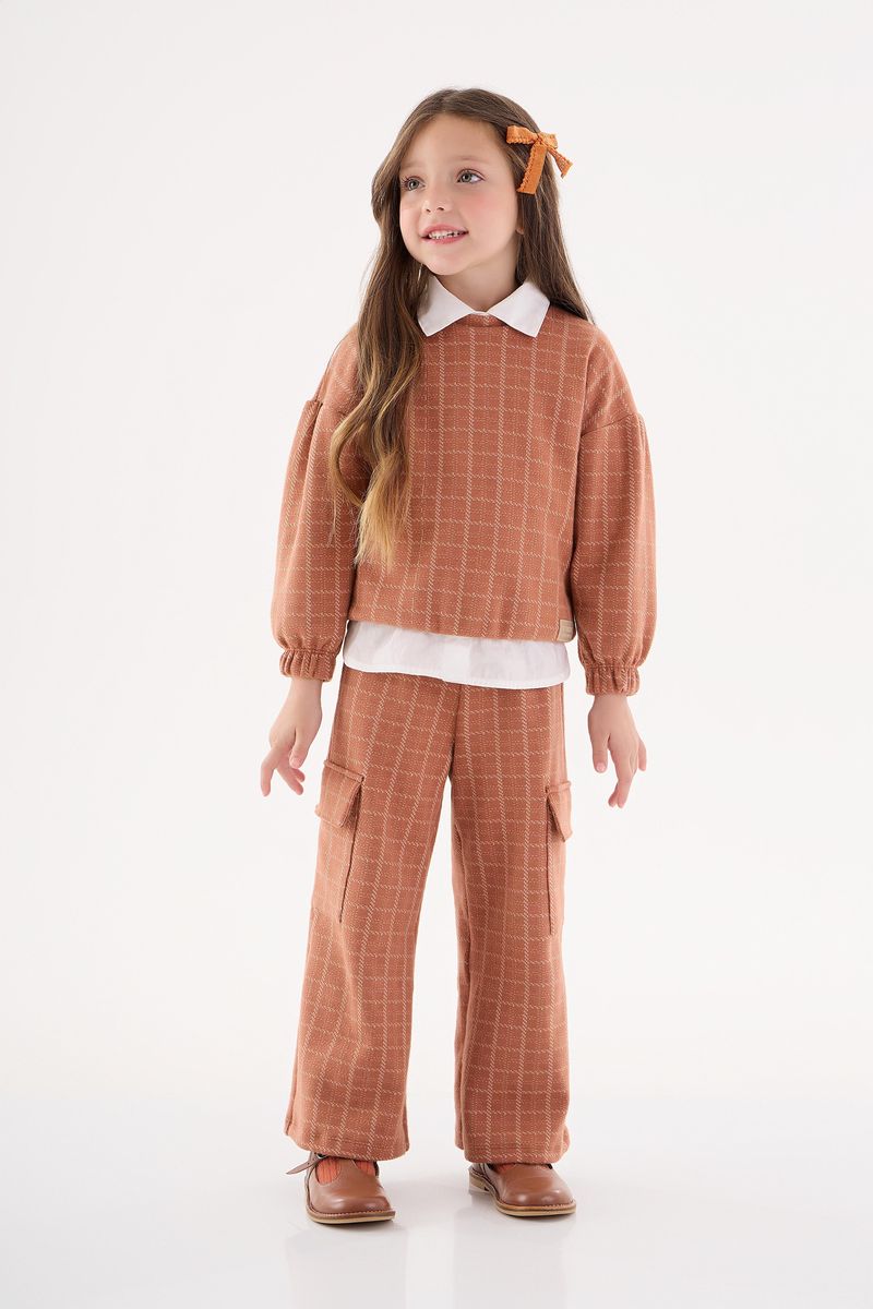 Conjunto-Blusao-e-Calca-em-Jacquard-Xadrez-Infantil-Menina--Marrom--Up-Baby
