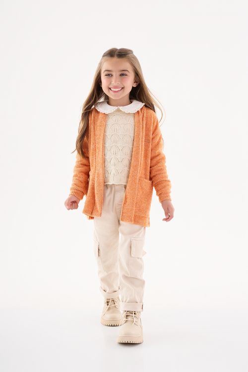 Cardigan em Material Sintético Infantil para Menina (Laranja) Up Baby