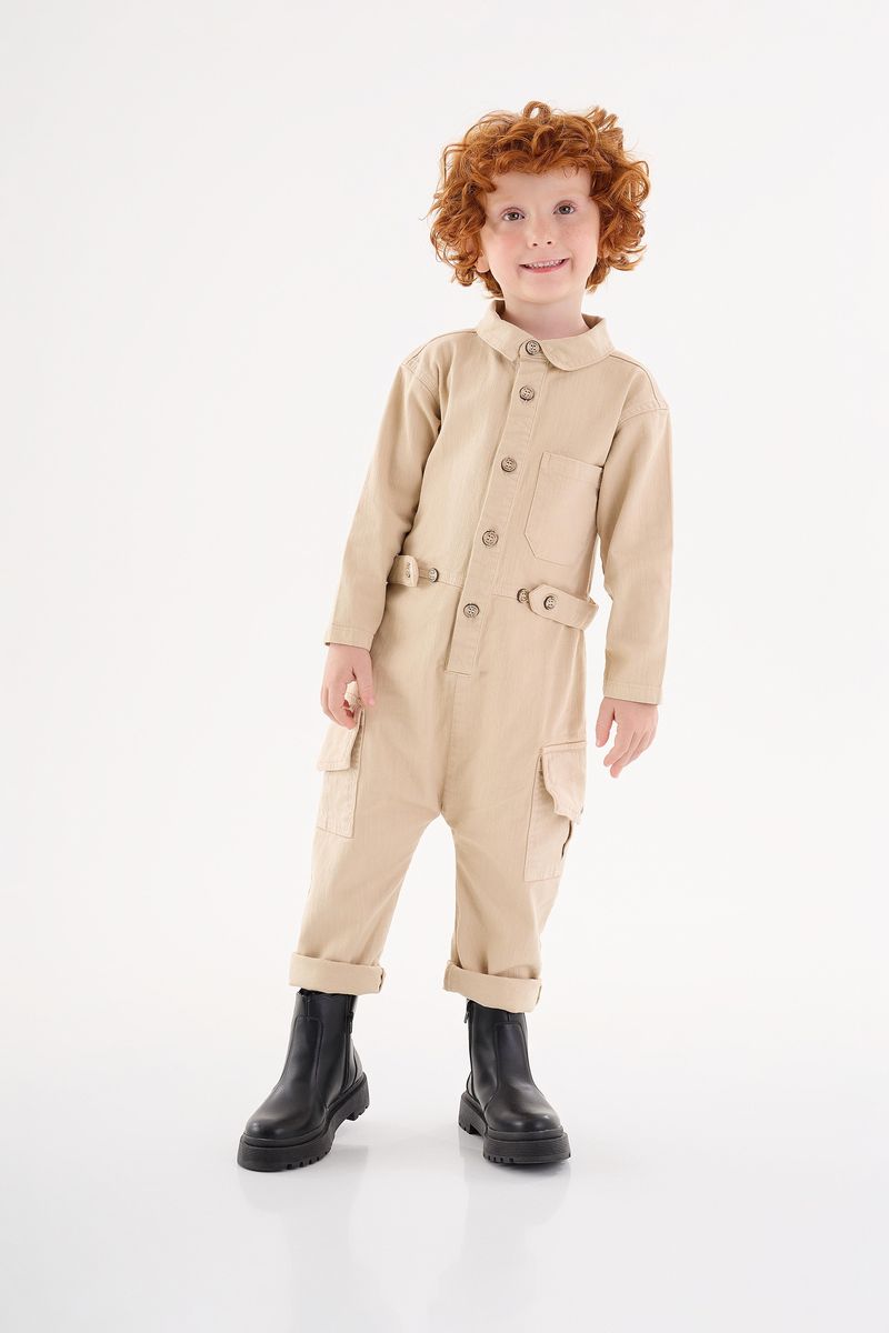 Macacao-em-Sarja-Infantil-para-Menino--Bege--Up-Baby