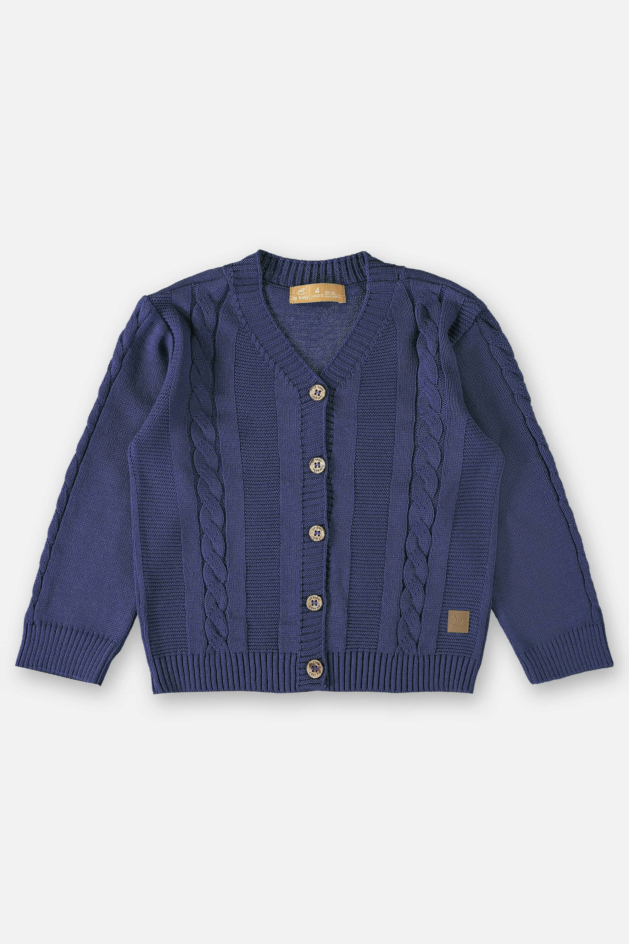 Up Baby Cardigan em Tricô Infantil Menino Azul Up Baby