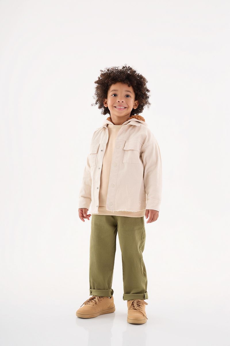 Camisa-em-Sarja-Infantil-para-Meninos--Bege--Up-Baby