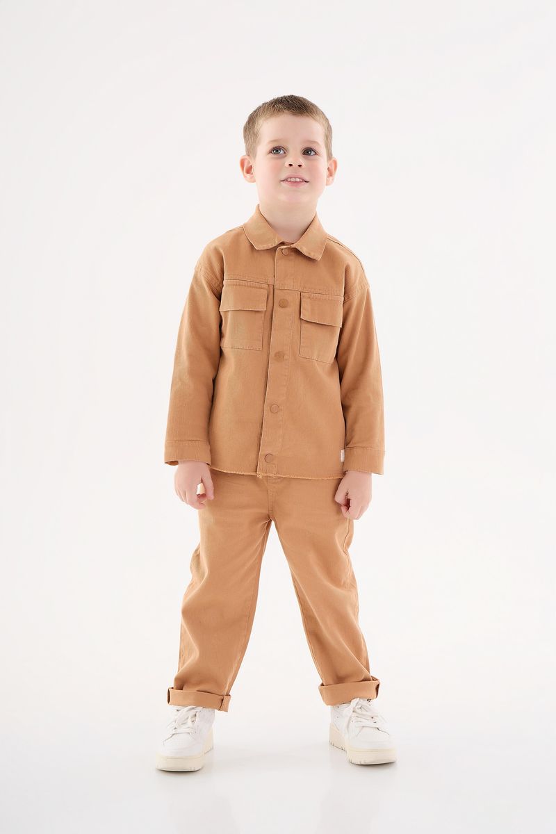 Camisa-em-Sarja-Infantil-para-Meninos--Marrom--Up-Baby