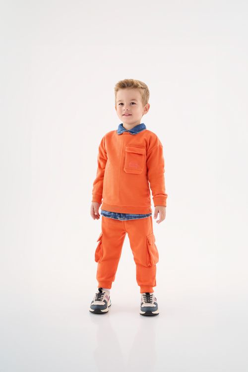 Conjunto Blusão e Calça em Moletom Infantil Menino (Laranja) Up Baby