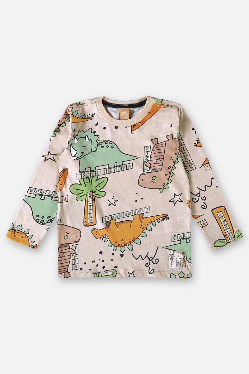 Camiseta-em-Meia-Malha-Infantil-para-Meninos--Bege--Up-Baby