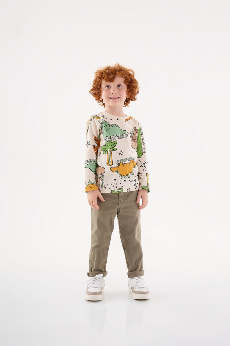 Camiseta-em-Meia-Malha-Infantil-para-Meninos--Bege--Up-Baby
