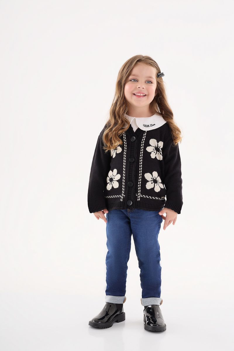 Casaco-em-Trico-Infantil-para-Meninas--Preto--Up-Baby