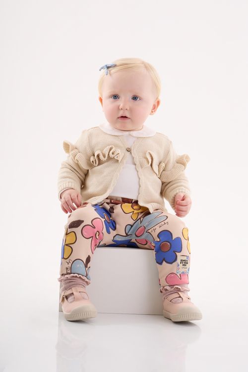 Casaco Cardigan em Tricô para Bebê Menina (Bege) Up Baby