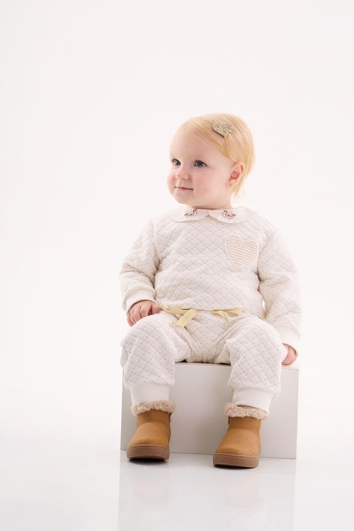 Conjunto Blusão e Calça em Matelassê Infantil Menina (Off White) Up Baby