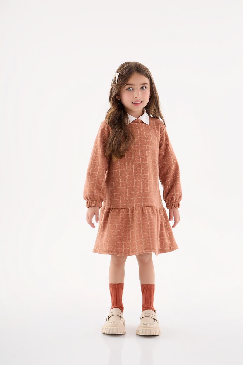 Vestido-Xadrez-em-Jacquard-Infantil--Marrom--Up-Baby