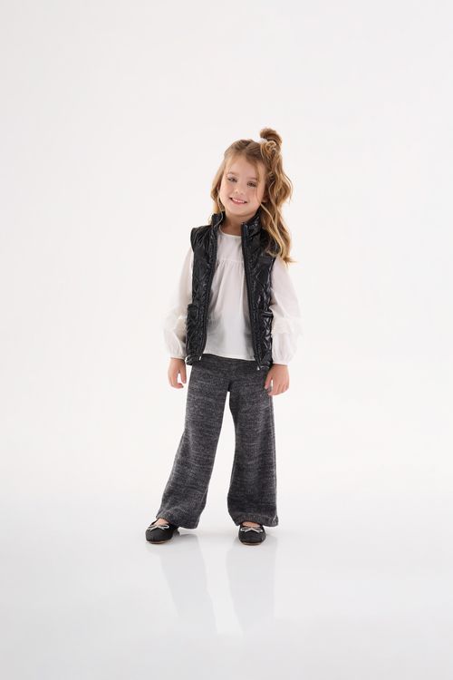 Calça Wide Leg em Malha Canelada Infantil Menina (Preto) Up Baby