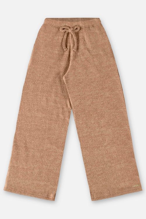 Calça Wide Leg em Malha Canelada Infantil Menina (Marrom) Up Baby