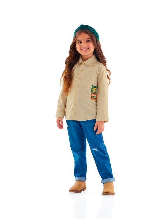 Camisa Infantil para Meninas em Tecido (Bege) Up Baby