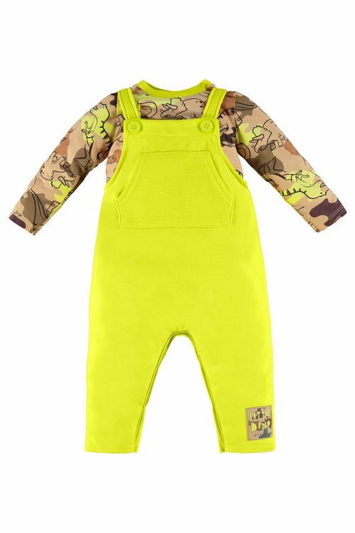 Conjunto para Bebê Menino com Jardineira e Body Manga Longa (Marrom) Up Baby
