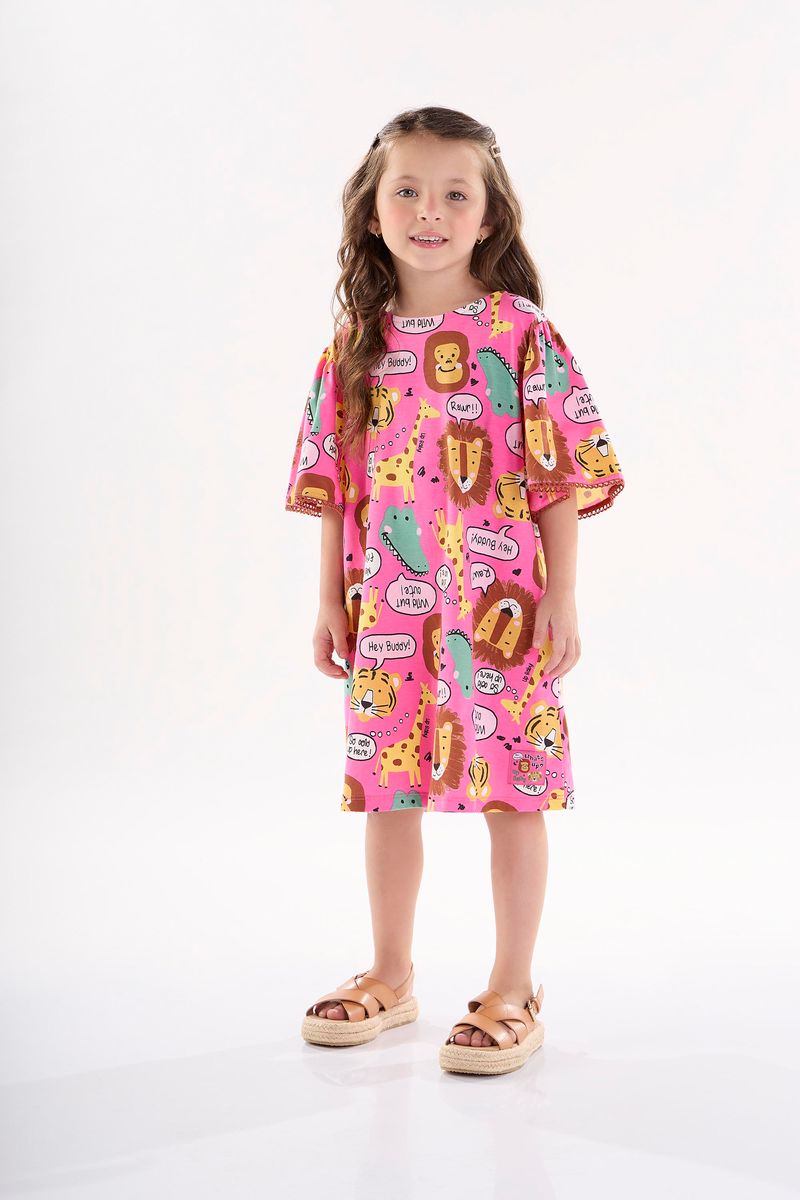 Vestido-Infantil-de-Manga-Curta-em-Meia-Malha--Rosa--Up-Baby