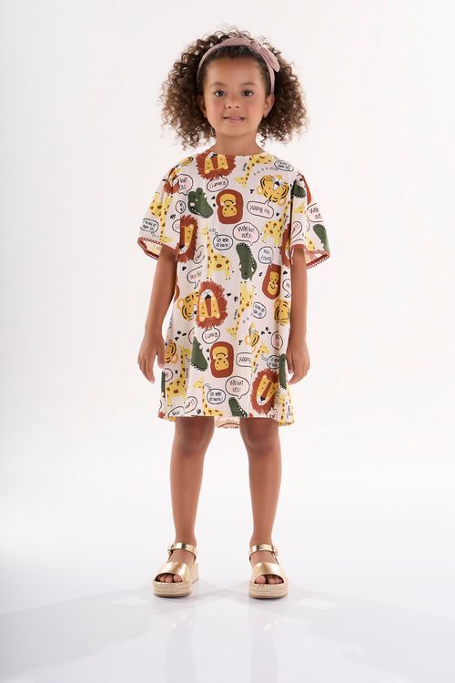 Vestido Infantil de Manga Curta em Meia Malha (Bege) Up Baby