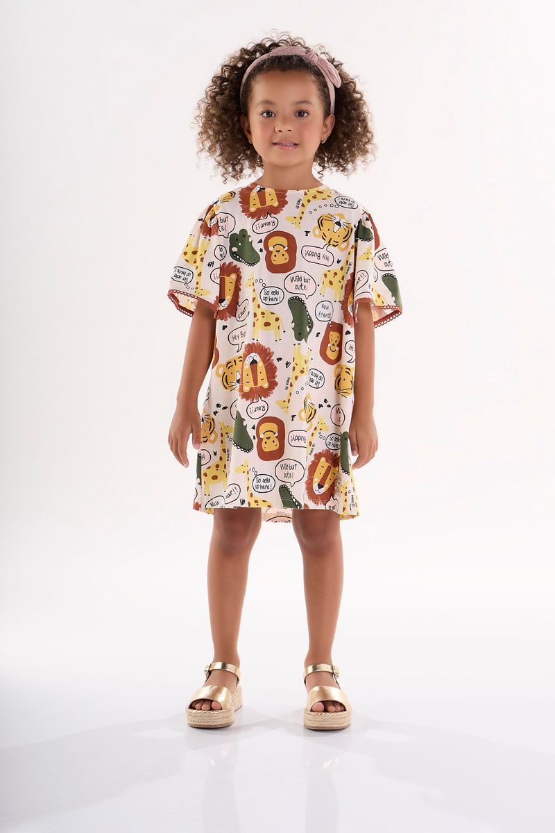 Vestido-Infantil-de-Manga-Curta-em-Meia-Malha--Bege--Up-Baby