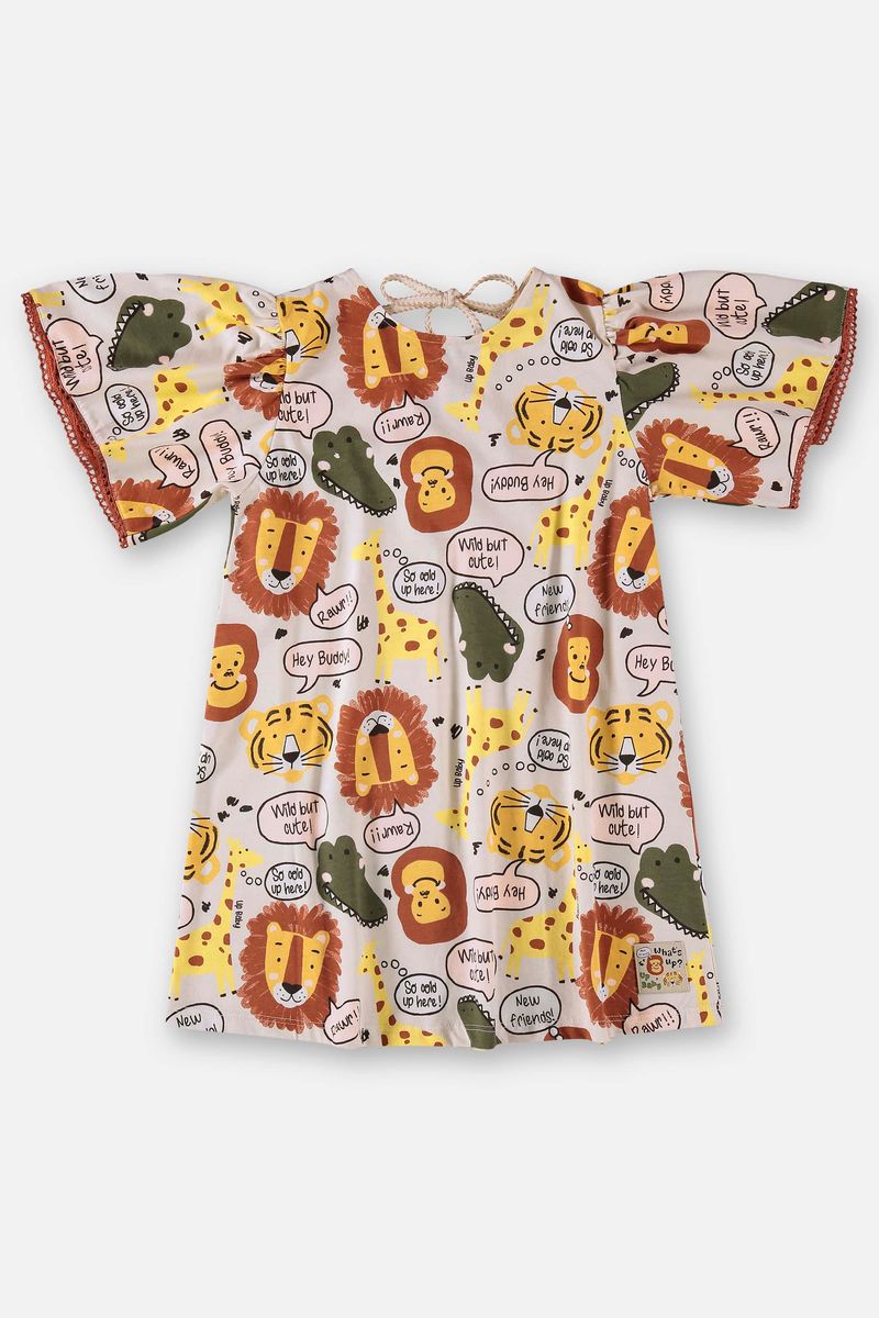 Vestido-Infantil-de-Manga-Curta-em-Meia-Malha--Bege--Up-Baby