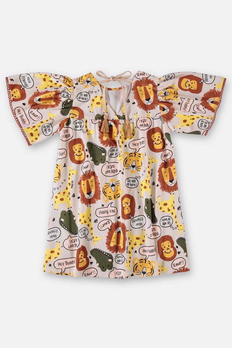 Vestido-Infantil-de-Manga-Curta-em-Meia-Malha--Bege--Up-Baby
