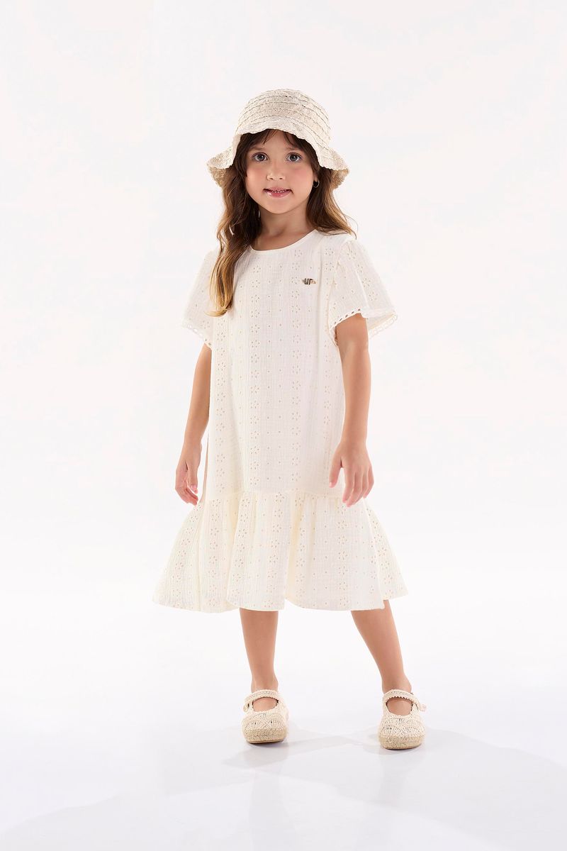 Vestido-Infantil-de-Manga-Curta-em-Laise--Bege--Up-Baby