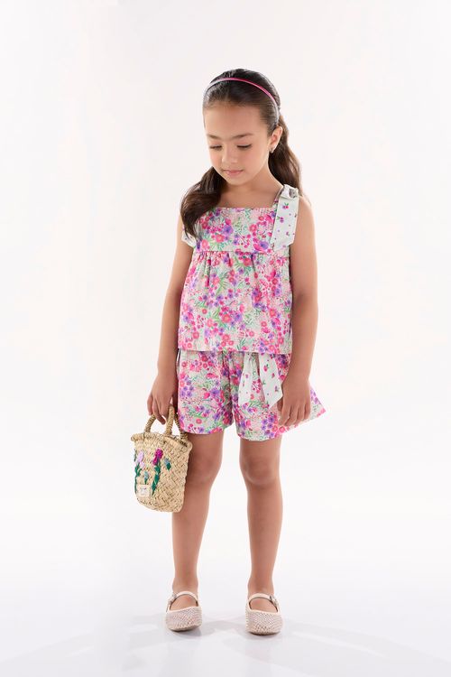 Conjunto Infantil para Menina com Bata e Shorts (Rosa) Up Baby