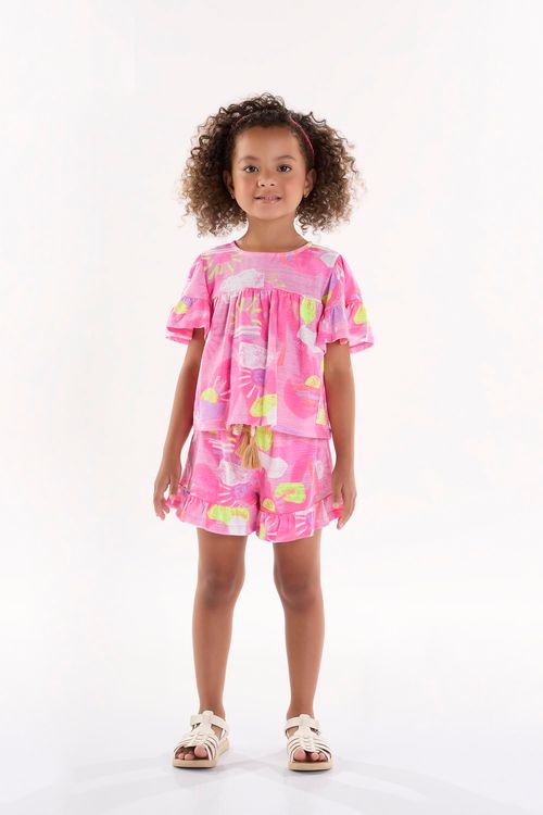 Conjunto Infantil para Menina com Bata e Shorts (Rosa) Up Baby