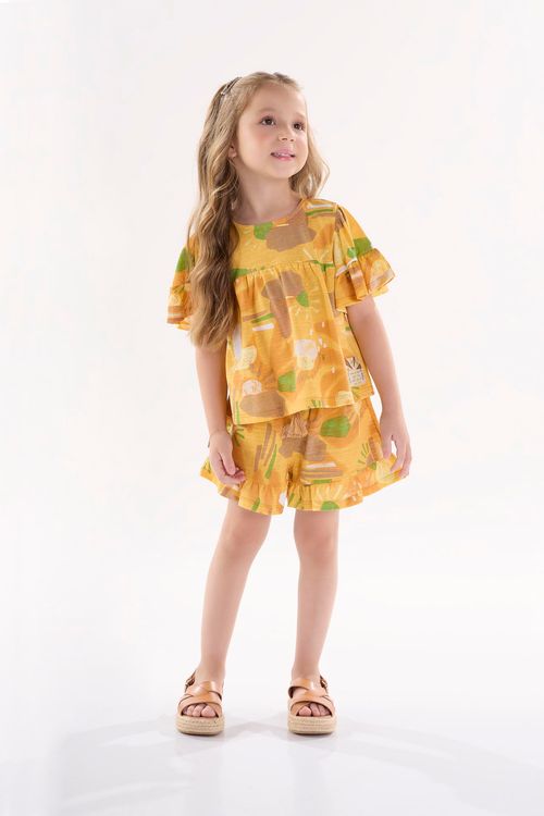 Conjunto Infantil para Menina com Bata e Shorts (Amarelo) Up Baby