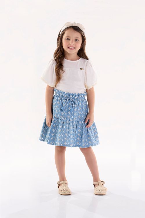 Conjunto Infantil para Menina com Blusa e Saia (Off White) Up Baby