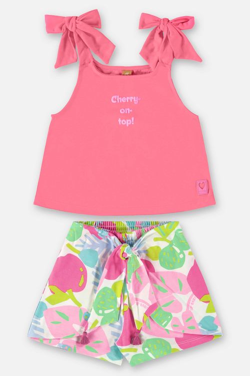 Conjunto Bata e Short Infantil para Menina (Rosa Pink Neon) Up Baby