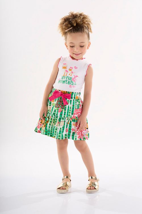 Conjunto Infantil para Menina com Blusa e Saia (Branco) Up Baby