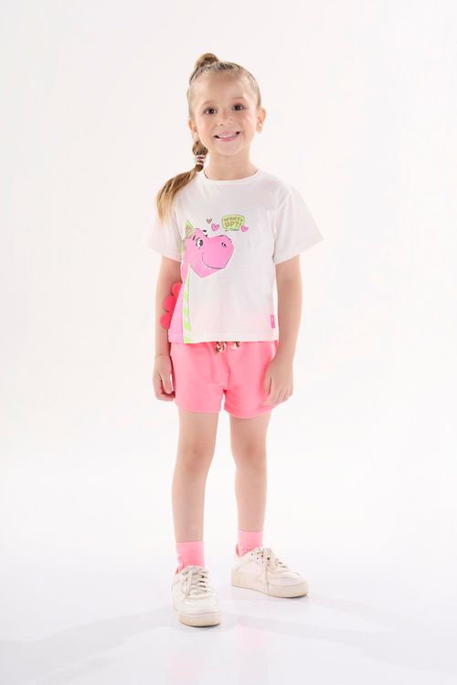 Blusa Infantil para Menina com Manga Curta (Off White) Up Baby