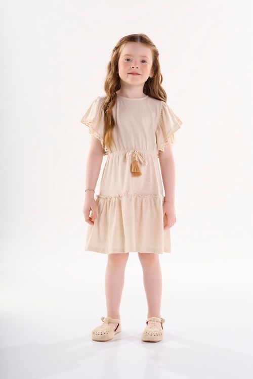 Vestido Infantil em Meia Malha Linho (Bege) Up Baby