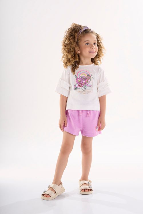 Conjunto Infantil para Menina com Blusa e Shorts (Off White) Up Baby