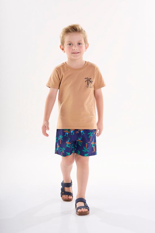 Conjunto Infantil para Menino com Camiseta e Bermuda (Marrom) Up Baby