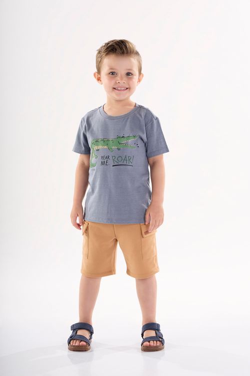 Conjunto Infantil para Meninos com Camiseta e Bermuda (Cinza) Up Baby