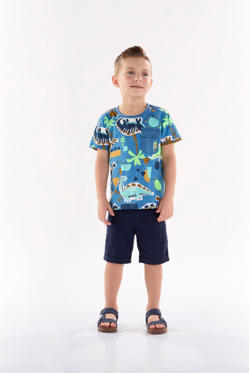 Camiseta-Infantil-para-Menino-em-Meia-Malha--Azul--Up-Baby
