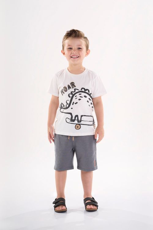 Conjunto Infantil para Menino com Camiseta e Bermuda (Off White) Up Baby