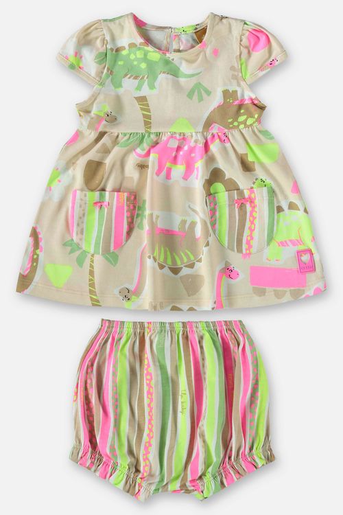 Conjunto para Bebê Menina com Vestido e Calcinha (Bege) Up Baby