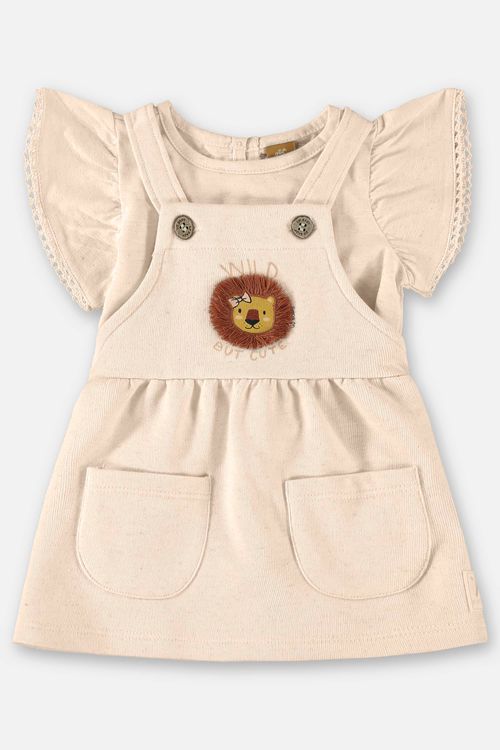 Conjunto Body e Salopete para Bebê Menina (Bege) Up Baby