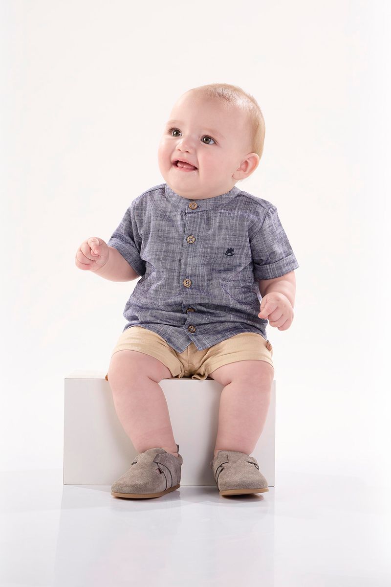 Bata-Manga-Curta-para-Bebe-Menino--Azul-Marinho--Up-Baby